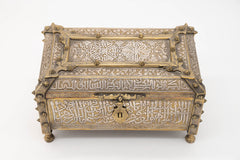 Unique Mamluk Revival Silver Inlaid with Mosaic Wood inlaid Box 19th Century