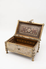 Unique Mamluk Revival Silver Inlaid with Mosaic Wood inlaid Box 19th Century