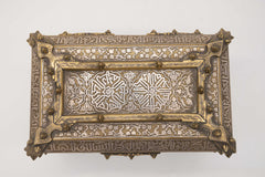Unique Mamluk Revival Silver Inlaid with Mosaic Wood inlaid Box 19th Century