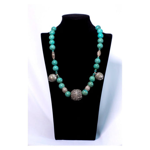 Ethnic Handmade turquoise silver beaded necklace