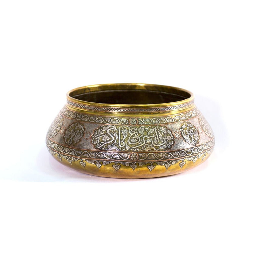 Antique Mamluk Revival Fine Silver Inlaid Bowl